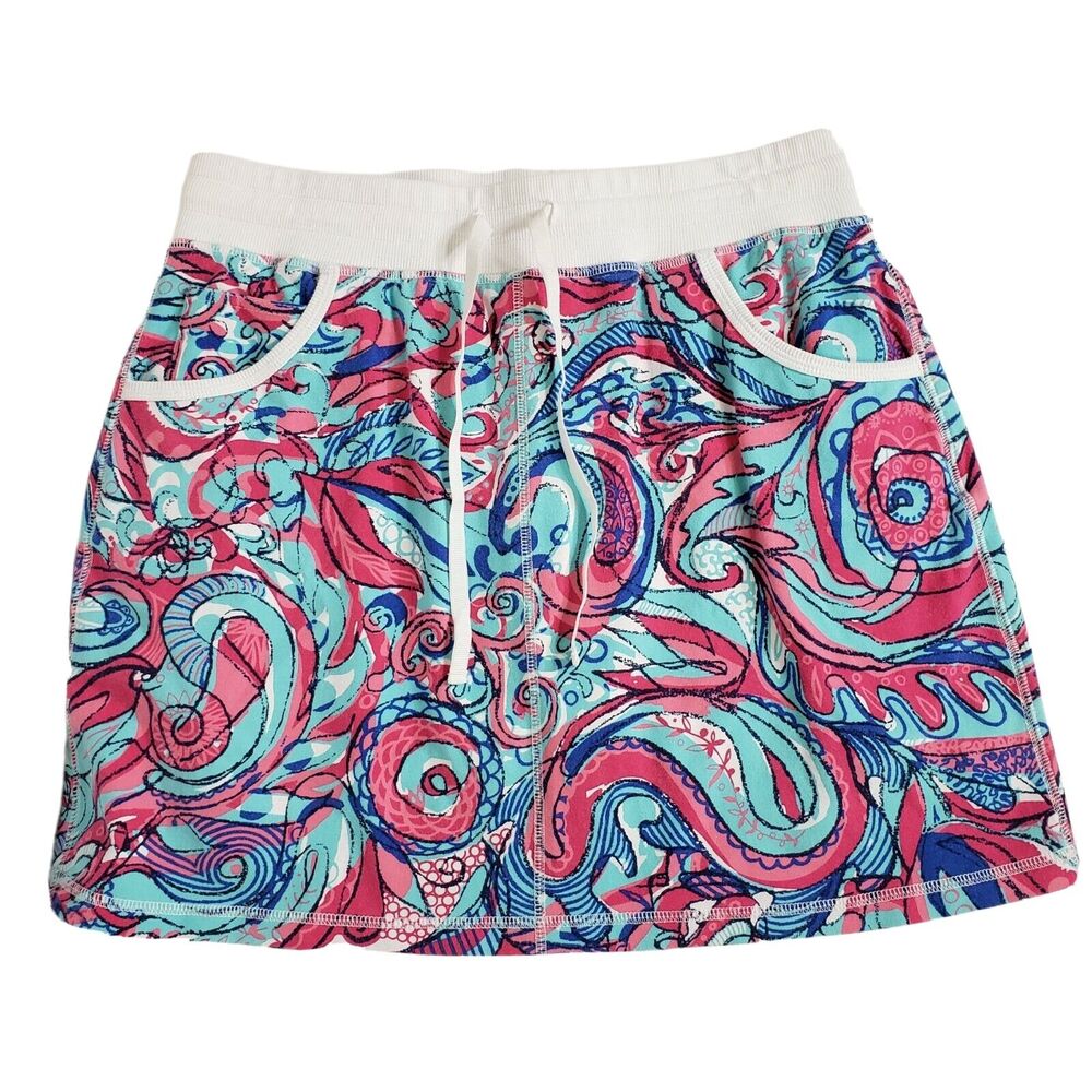 T by Talbots Women Skort Skirt Small Multicolor Pull On Drawstring Pocket Active